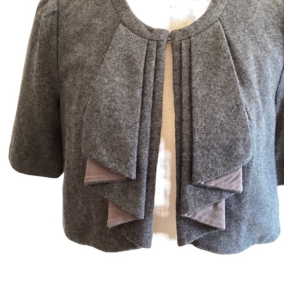 Anthropologie Elevenses Grey Wool Bolero Short Pleated Capelet Jacket Sz 2 - Picture 3 of 11